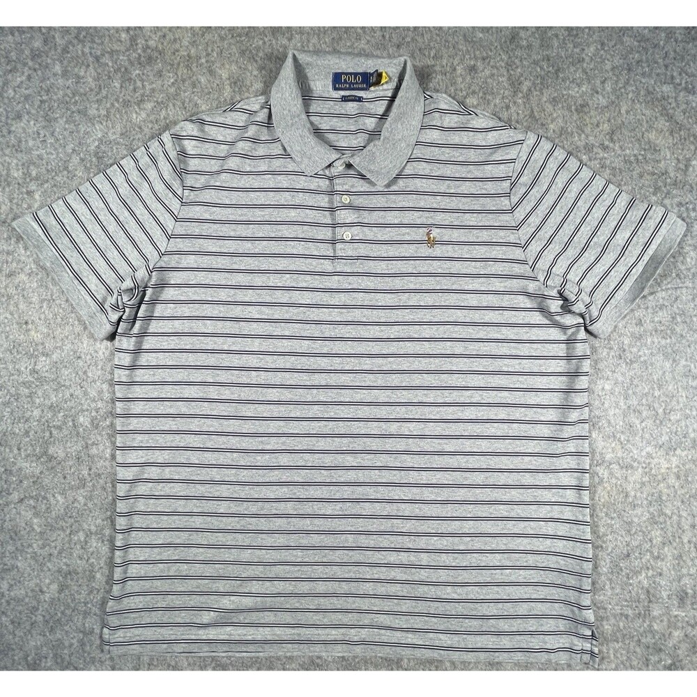 Ralph Lauren Polo Classic Fit Short Sleeve Shirt Pony Men’s XLT Gray Blue Stripe